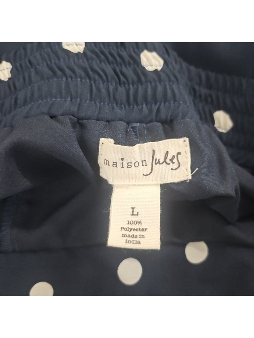 Maison Jules Polka Dot Skirt Large Navy White Retro Midi Parisian Flowy Skater - Picture 6 of 12